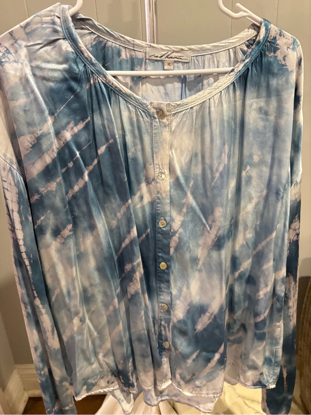 Red Haute Blue & White Tie-Dye Button Down Blouse